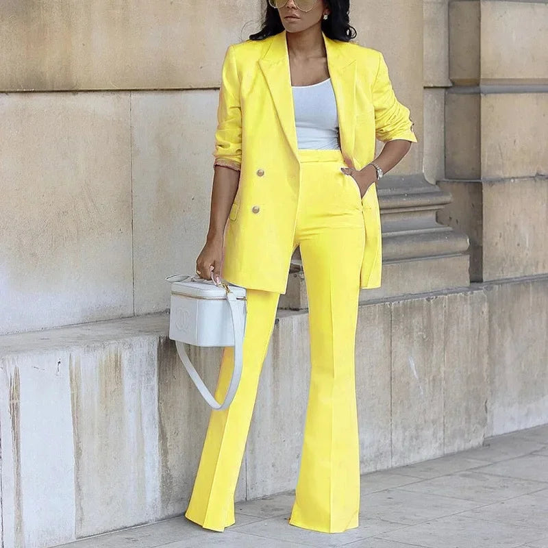 Alina | Women's Double-Breasted Blazer Flare Suit Set