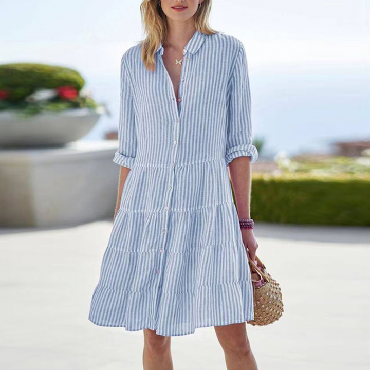 Liora | Women's Striped Button-Up Mini Shirt Dress
