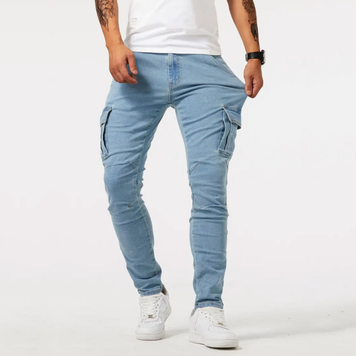 Ethan | Men's Slim-Fit Stretch Cargo Denim Jeans