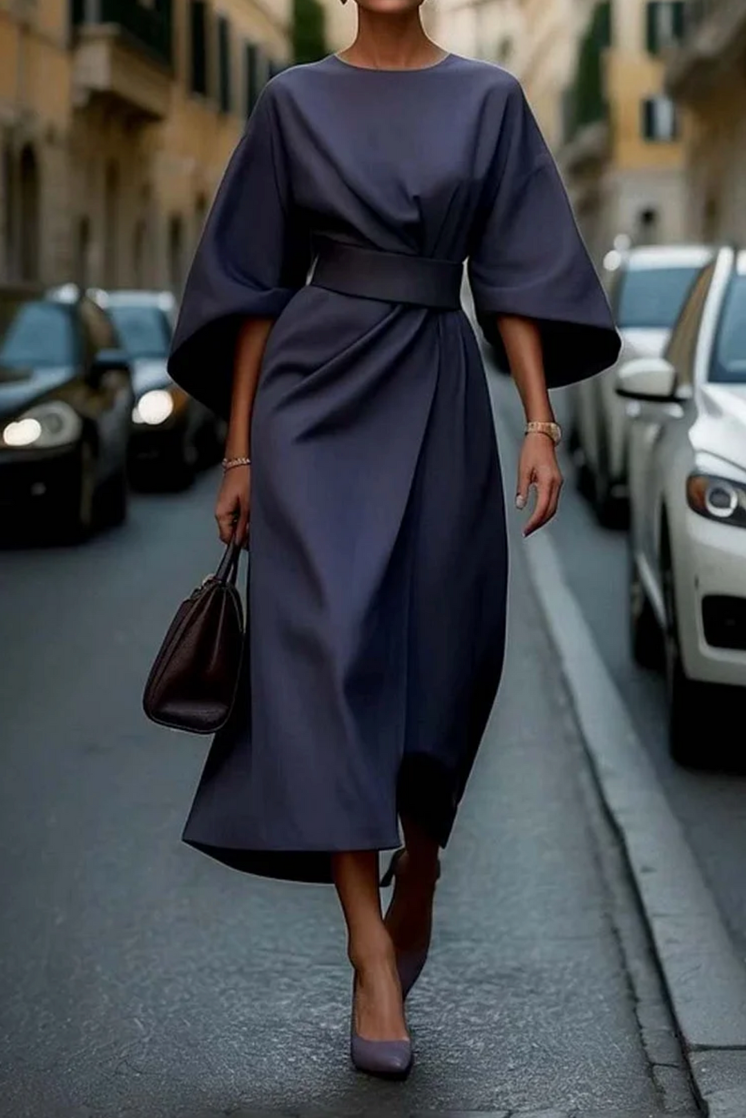 Selene | Women's Waist-Tie Kimono Sleeve Midi Dress