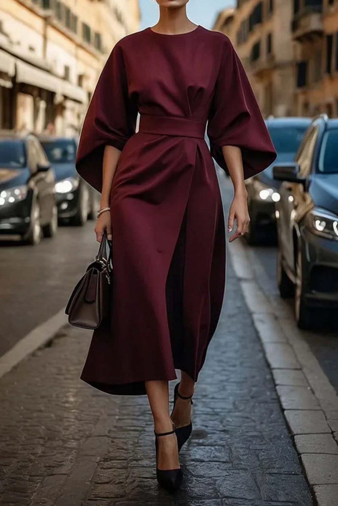 Selene | Women's Waist-Tie Kimono Sleeve Midi Dress