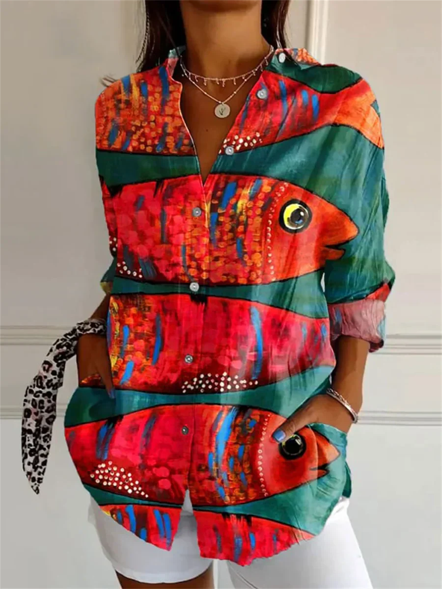 Talia | Women's Abstract Print Button Up Casual Shirt