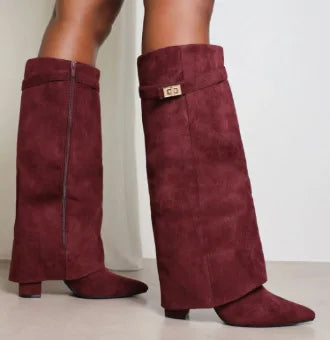 Camila | Women's Suede Tall Boots With Block Heel