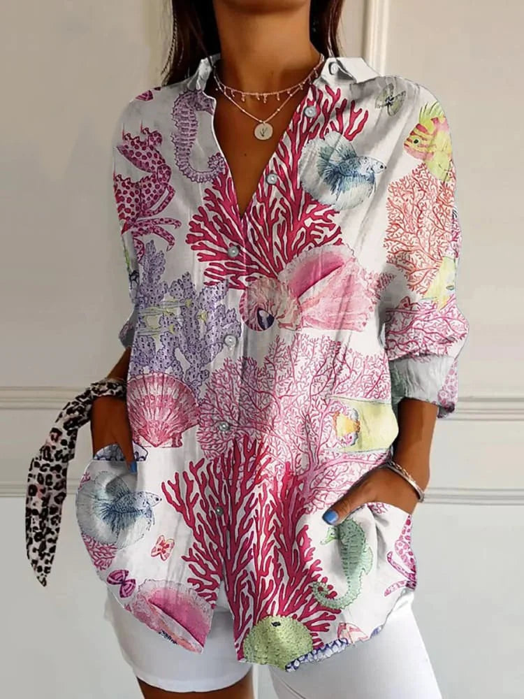 Talia | Women's Abstract Print Button Up Casual Shirt