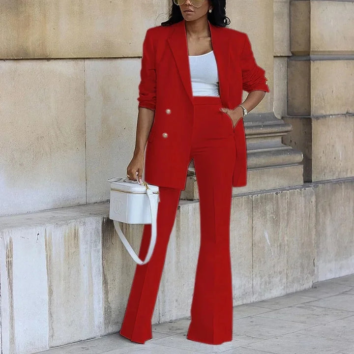 Alina | Women's Double-Breasted Blazer Flare Suit Set