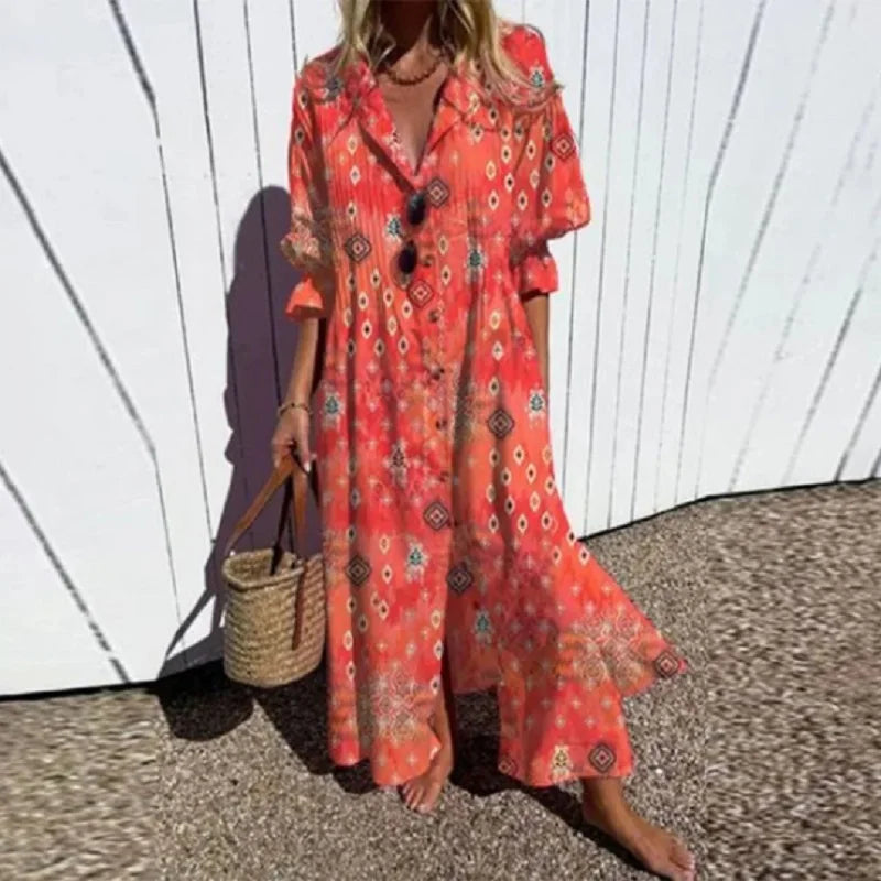 Evelyn | Women's Collared Button Down Maxi Dress