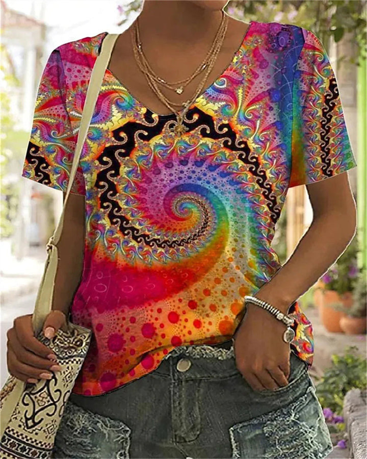 Maya | Women's Printed V-Neck Short Sleeve Top