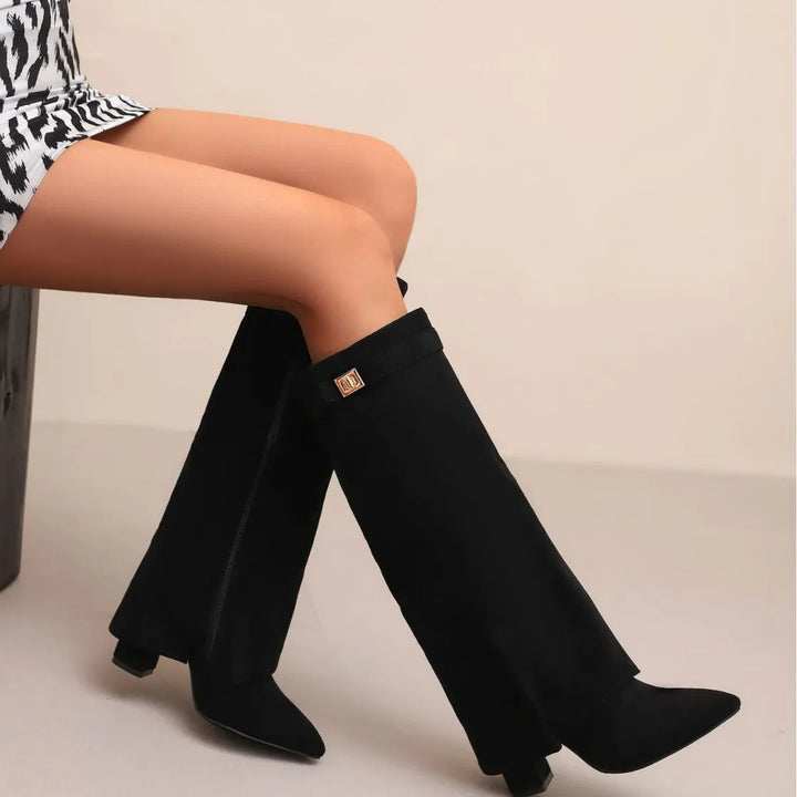 Camila | Women's Suede Tall Boots With Block Heel