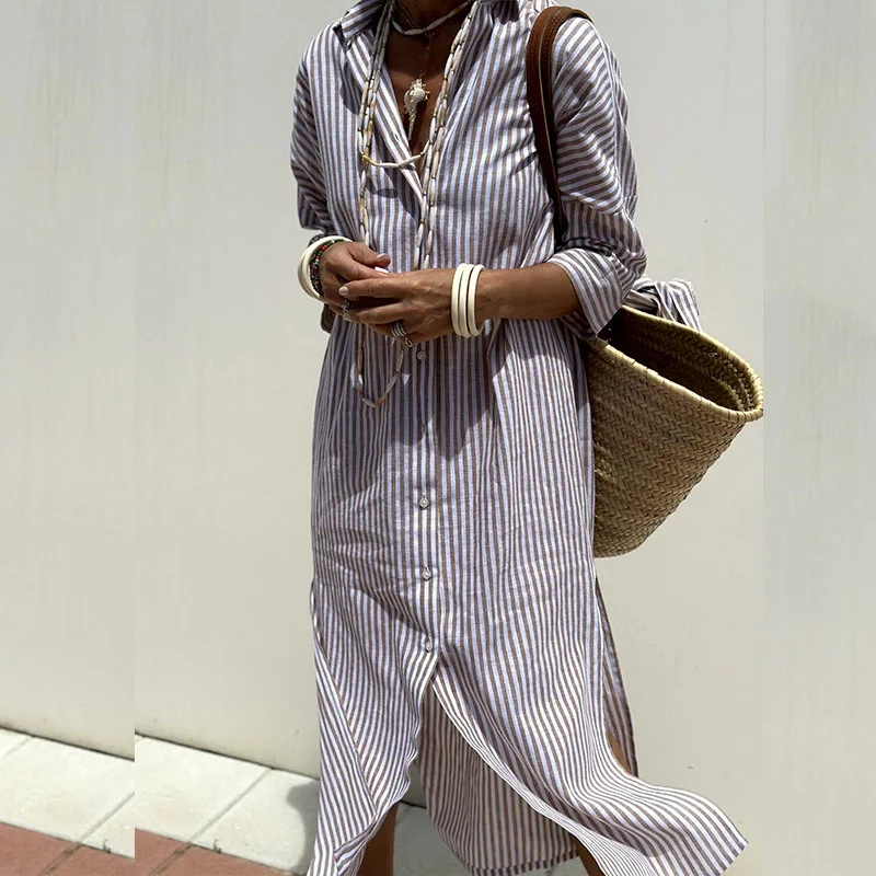 Lena | Women's Striped Long Sleeve Shirt Dress