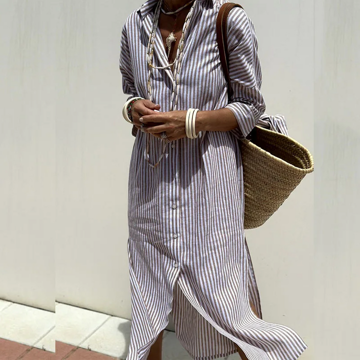 Lena | Women's Striped Long Sleeve Shirt Dress