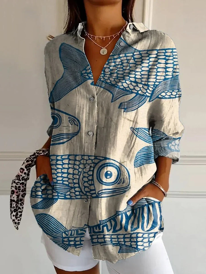 Talia | Women's Abstract Print Button Up Casual Shirt