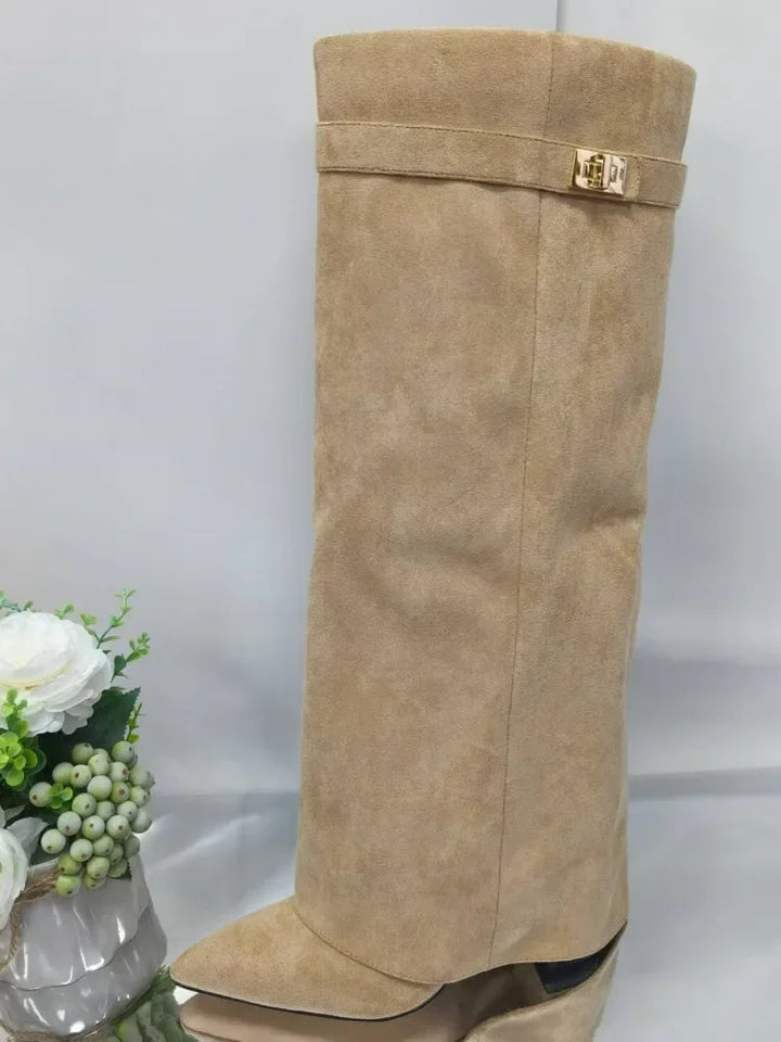 Camila | Women's Suede Tall Boots With Block Heel