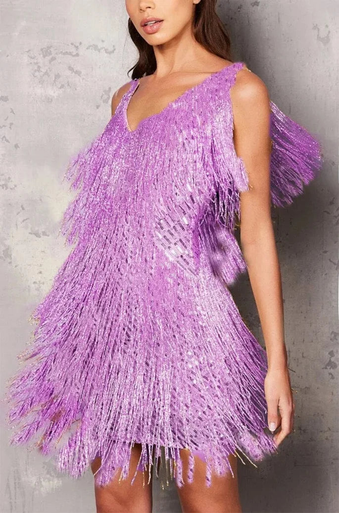 Liora | Women's Sequin Tassel Fringe Party Mini Dress