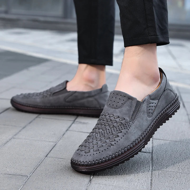 Travis | Men's Perforated Woven Slip-On Loafers