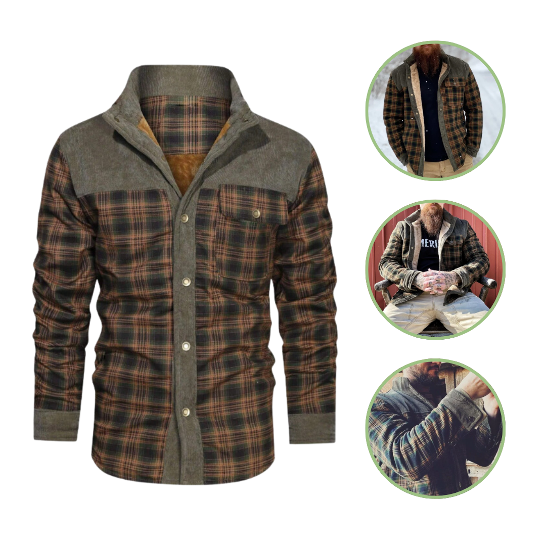 Men's Checked Outdoor Jacket Lightweight Warm Casual Wool-Blend Coat