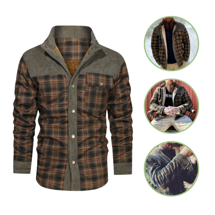 Men's Checked Outdoor Jacket Lightweight Warm Casual Wool-Blend Coat