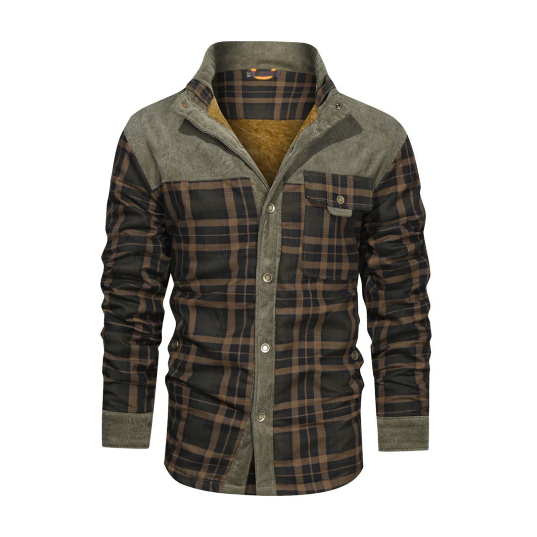 Men's Checked Outdoor Jacket Lightweight Warm Casual Wool-Blend Coat