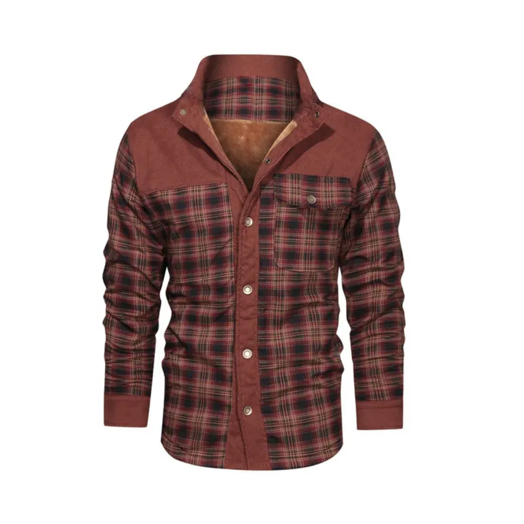 Men's Checked Outdoor Jacket Lightweight Warm Casual Wool-Blend Coat