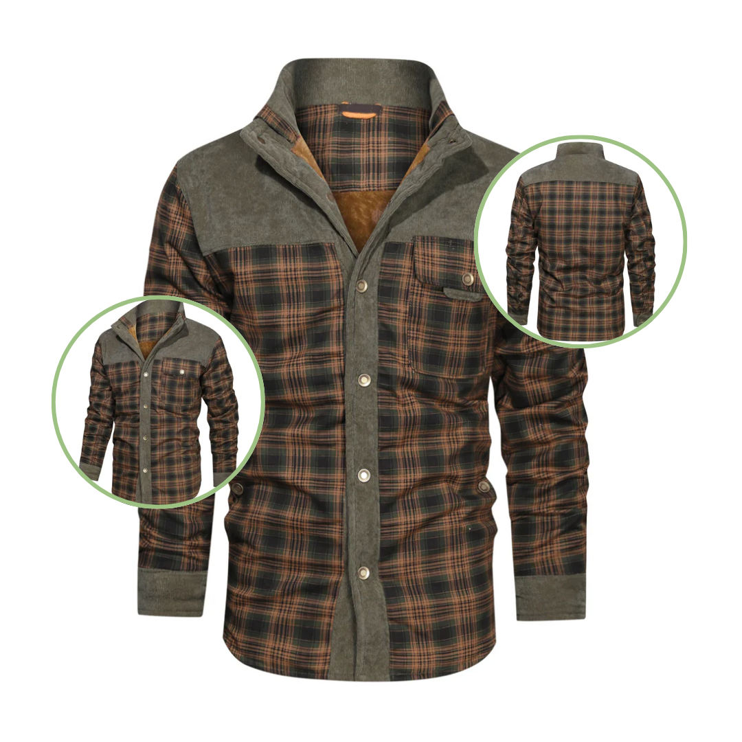 Men's Checked Outdoor Jacket Lightweight Warm Casual Wool-Blend Coat