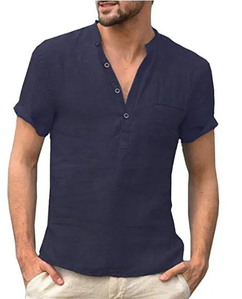 Arlo | Men's V-Neck Short Sleeve Linen Henley Shirt