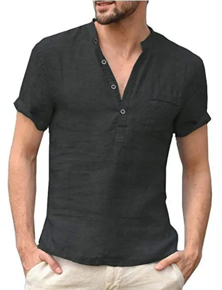 Arlo | Men's V-Neck Short Sleeve Linen Henley Shirt