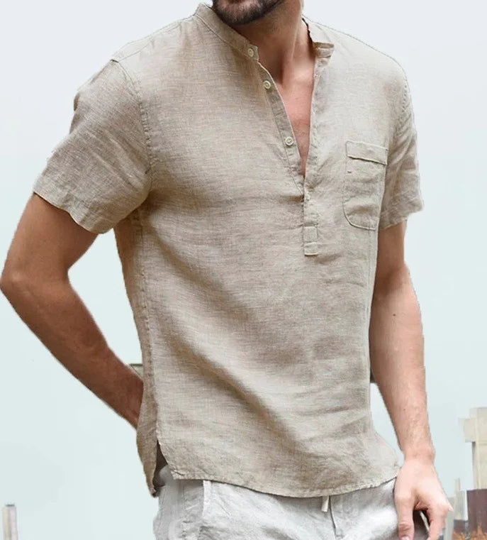 Arlo | Men's V-Neck Short Sleeve Linen Henley Shirt