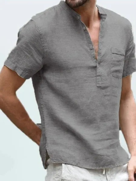 Arlo | Men's V-Neck Short Sleeve Linen Henley Shirt