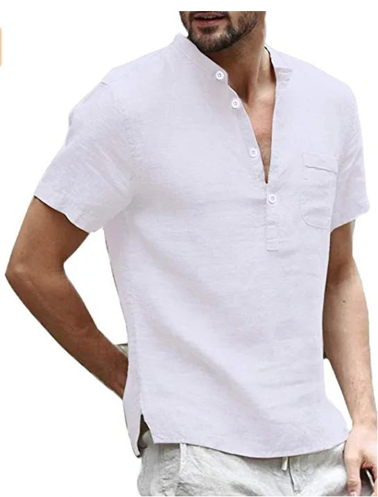 Arlo | Men's V-Neck Short Sleeve Linen Henley Shirt