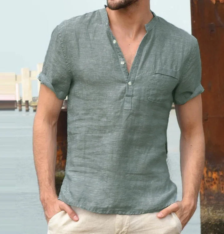 Arlo | Men's V-Neck Short Sleeve Linen Henley Shirt