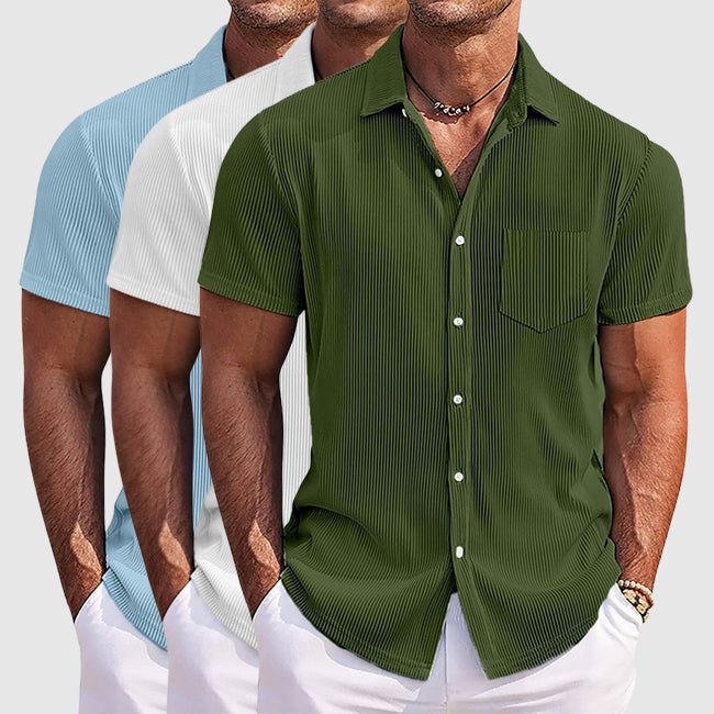 Kaelis | Men's Textured Stripe Short Sleeve Summer Shirt
