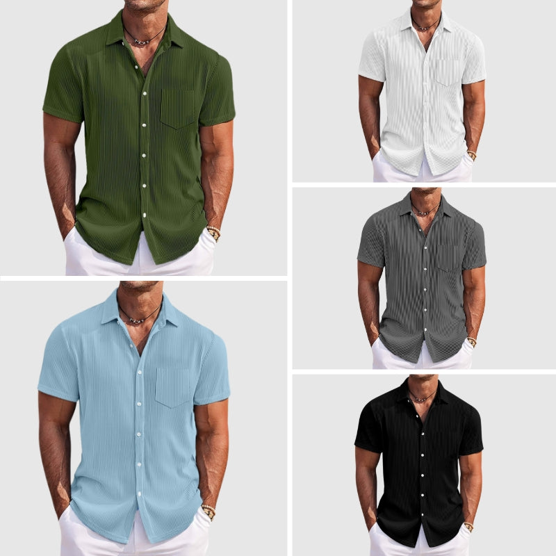 Kaelis | Men's Textured Stripe Short Sleeve Summer Shirt