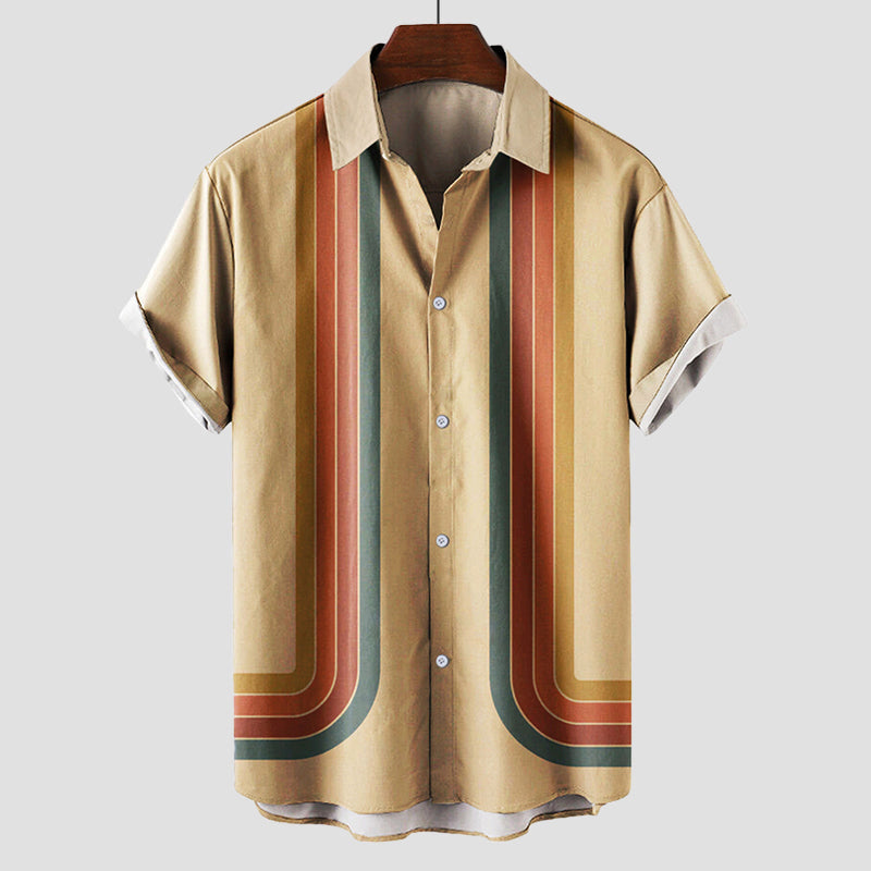 Dario | Men's Retro Striped Short Sleeve Bowling Shirt