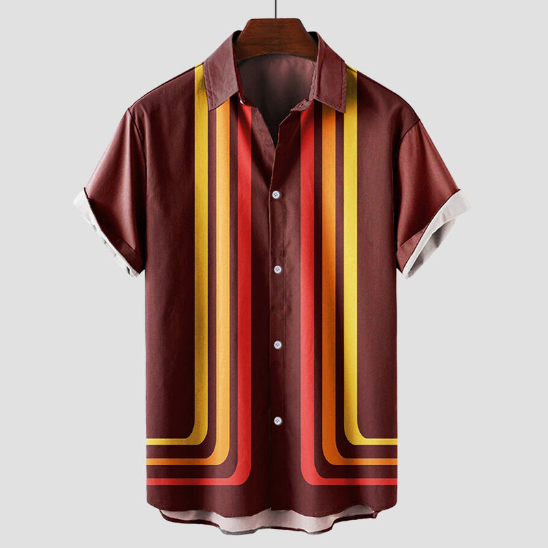 Dario | Men's Retro Striped Short Sleeve Bowling Shirt