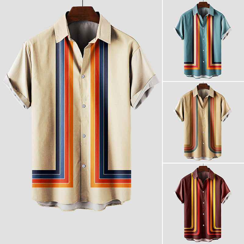 Dario | Men's Retro Striped Short Sleeve Bowling Shirt