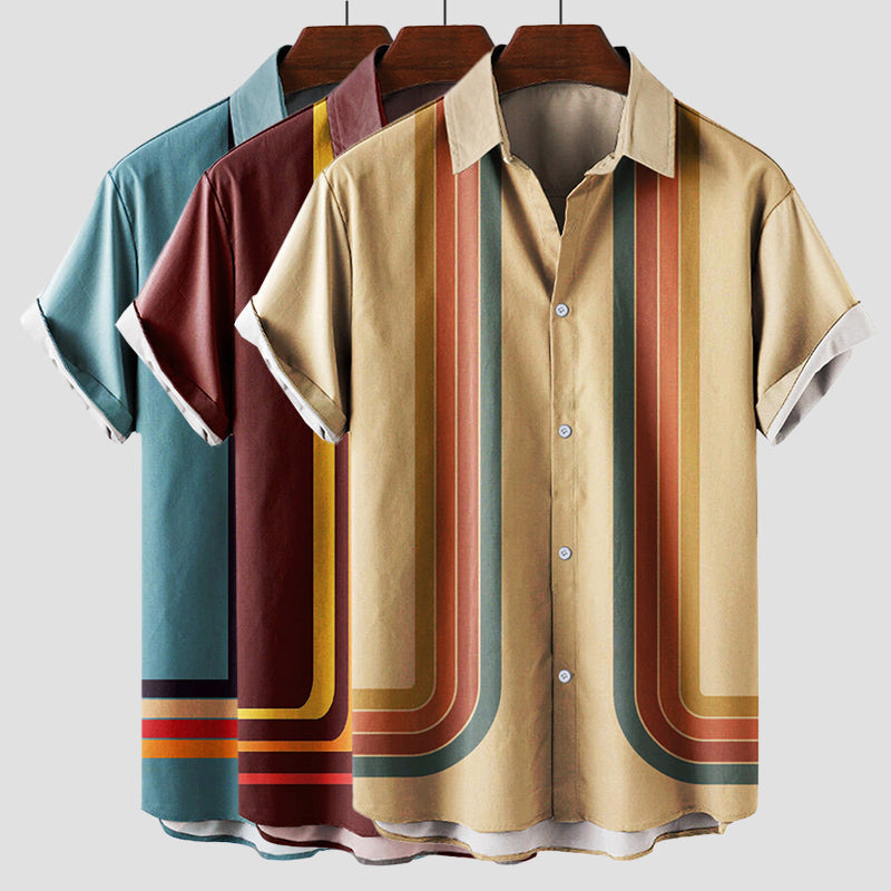 Dario | Men's Retro Striped Short Sleeve Bowling Shirt