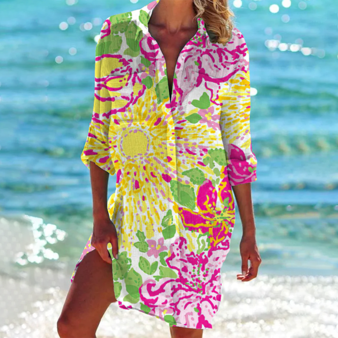 Leona | Women's Button Front Casual Shirt Dress