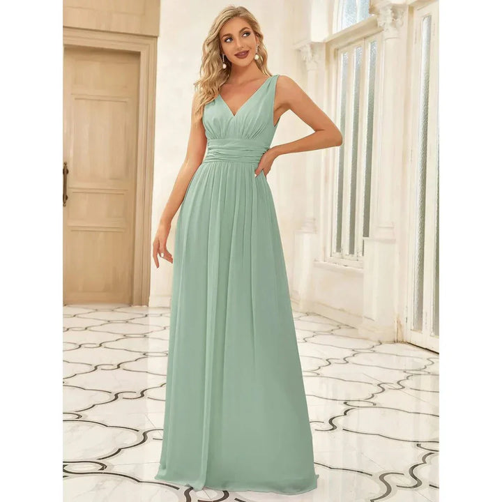 Aveline | Women's Chiffon Sleeveless V-Neck Maxi Dress