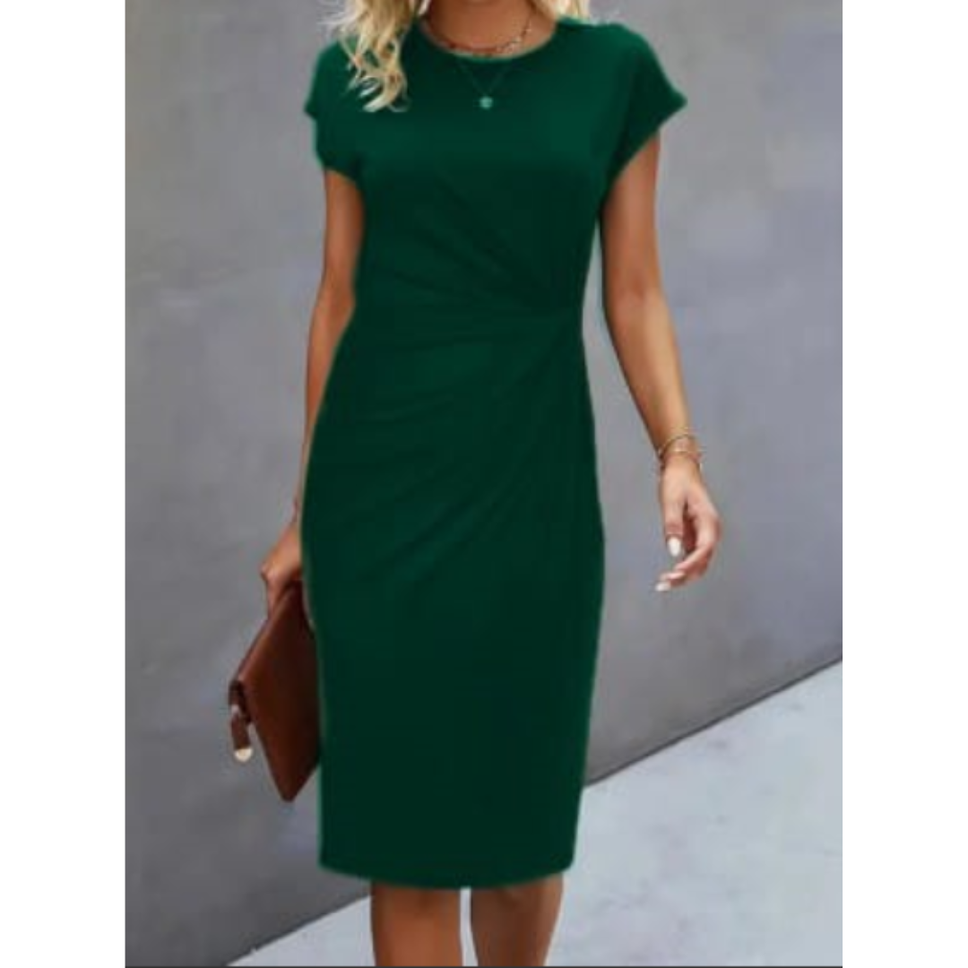 Elara | Women's Ruched Waist Fitted Midi Dress