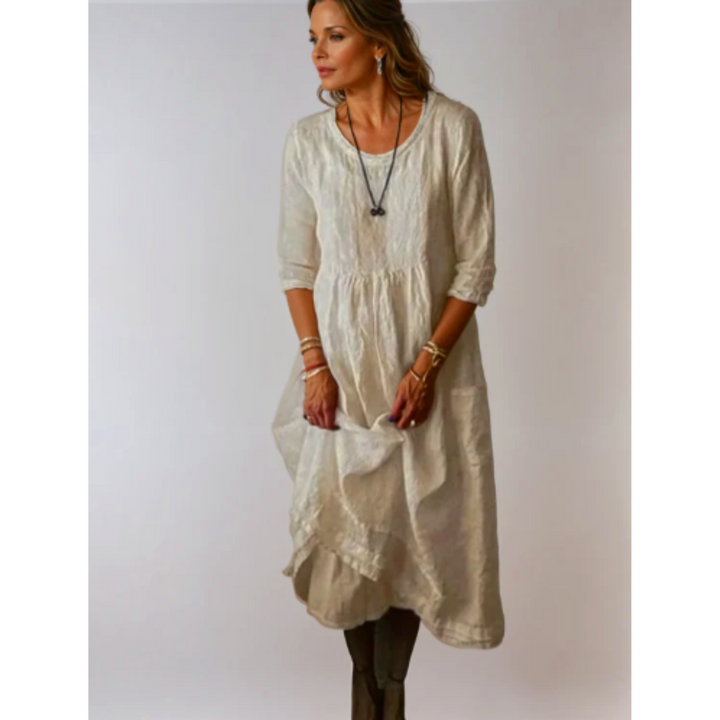 Elara | Women's Relaxed Fit Round Neck Midi Dress