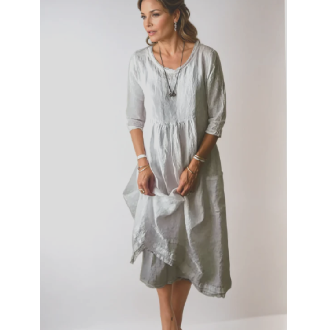 Elara | Women's Relaxed Fit Round Neck Midi Dress