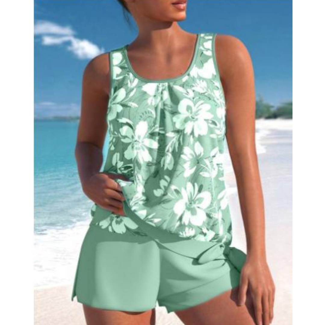 Elira | Women's Floral Sleeveless Tankini Swim Set