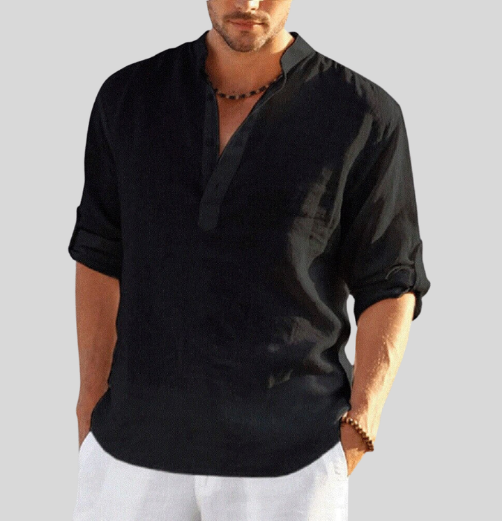 Soren | Men's Cotton Linen Button Placket Henley Shirt