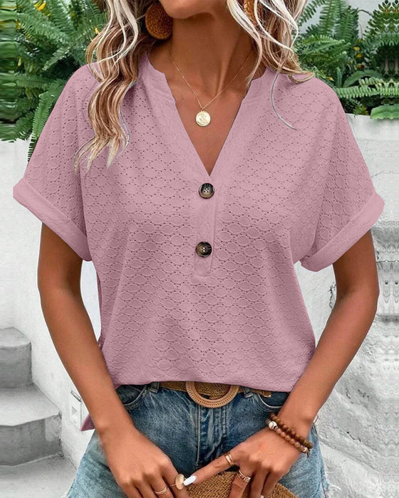 Elodie | Women's V-Neck Button Detail Casual Top