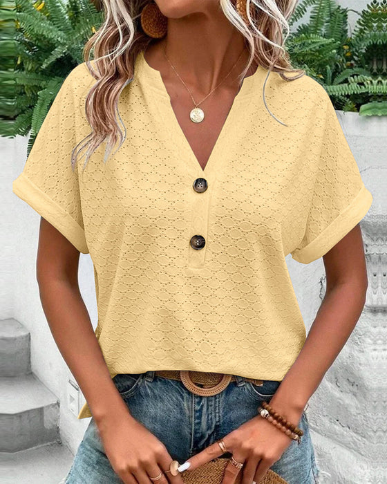 Elodie | Women's V-Neck Button Detail Casual Top
