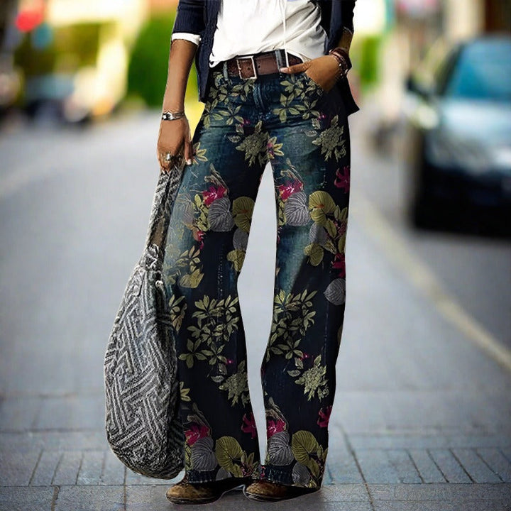 Liora | Women's Floral High-Waist Wide-Leg Jeans