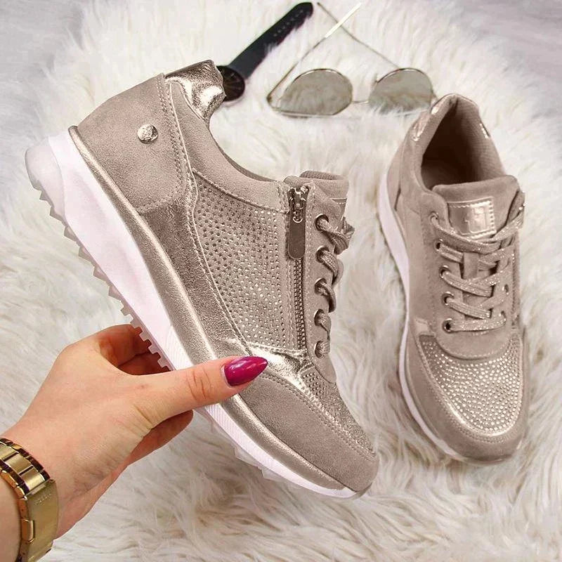 Zara | Women's Glitter Platform Lace-Up Trainers