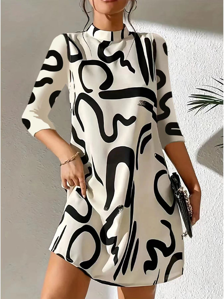 Nova | Women's Abstract Print Mock Neck Dress