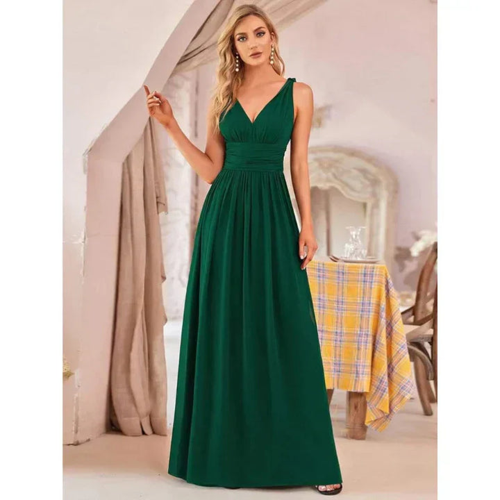 Aveline | Women's Chiffon Sleeveless V-Neck Maxi Dress