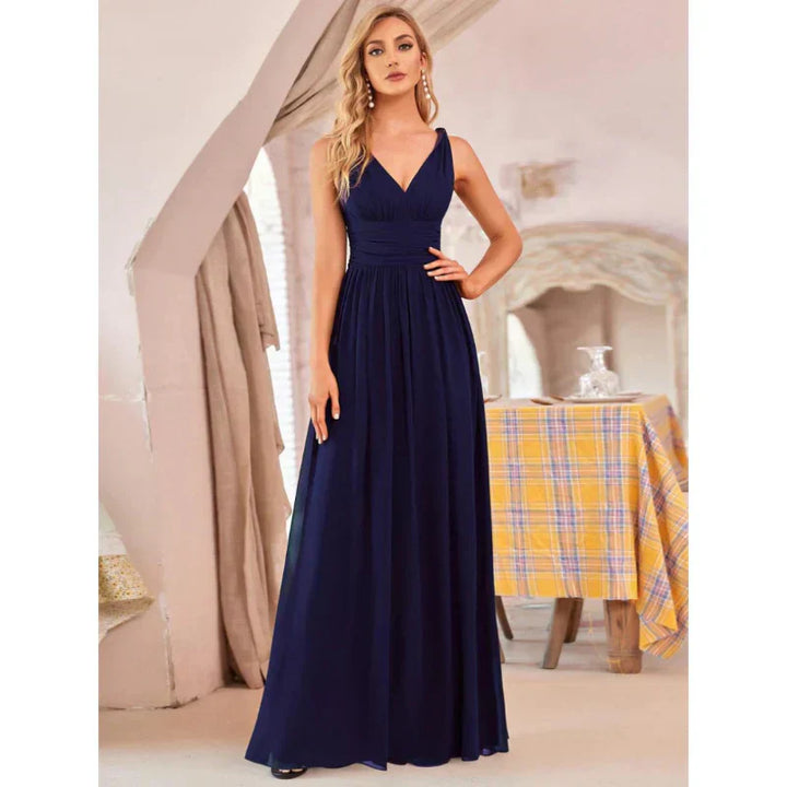 Aveline | Women's Chiffon Sleeveless V-Neck Maxi Dress