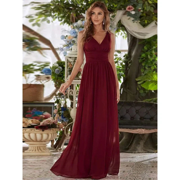 Elise | Women's Sleeveless V-Neck Chiffon Maxi Dress